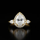 Pear Simulated Diamond Halo Engagement Ring 14K Gold Teardrop Wedding Ring