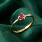 Personalized 14K Ruby Heart Ring with CZ for Valentine’s Day Delicate Jewelry Thin Stackable Ring