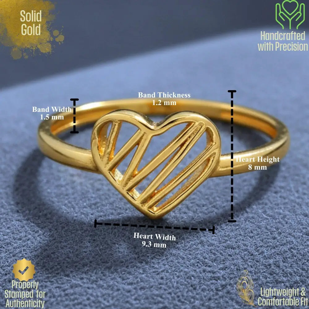 Personalized 14k Solid Gold Heart Ring Minimalist Band Custom Jewelry Gift