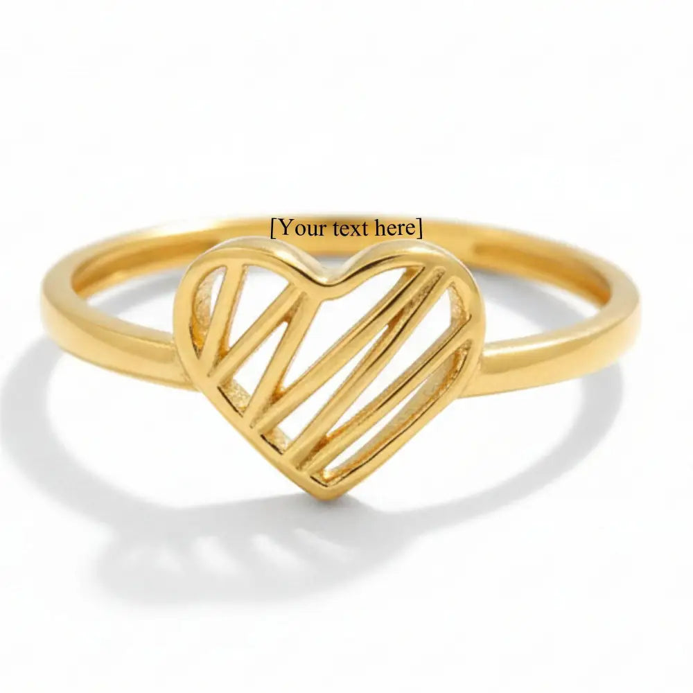 Personalized 14k Solid Gold Heart Ring Minimalist Band Custom Jewelry Gift