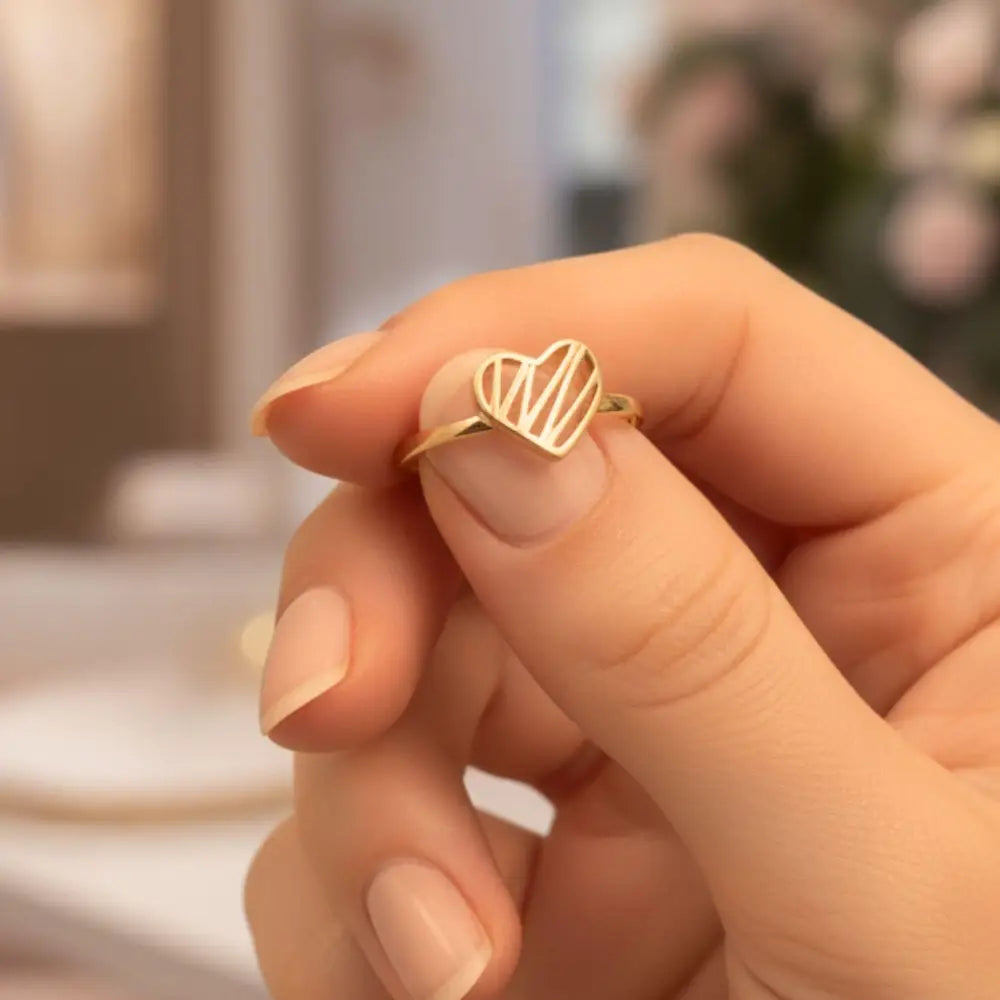 Personalized 14k Solid Gold Heart Ring Minimalist Band Custom Jewelry Gift