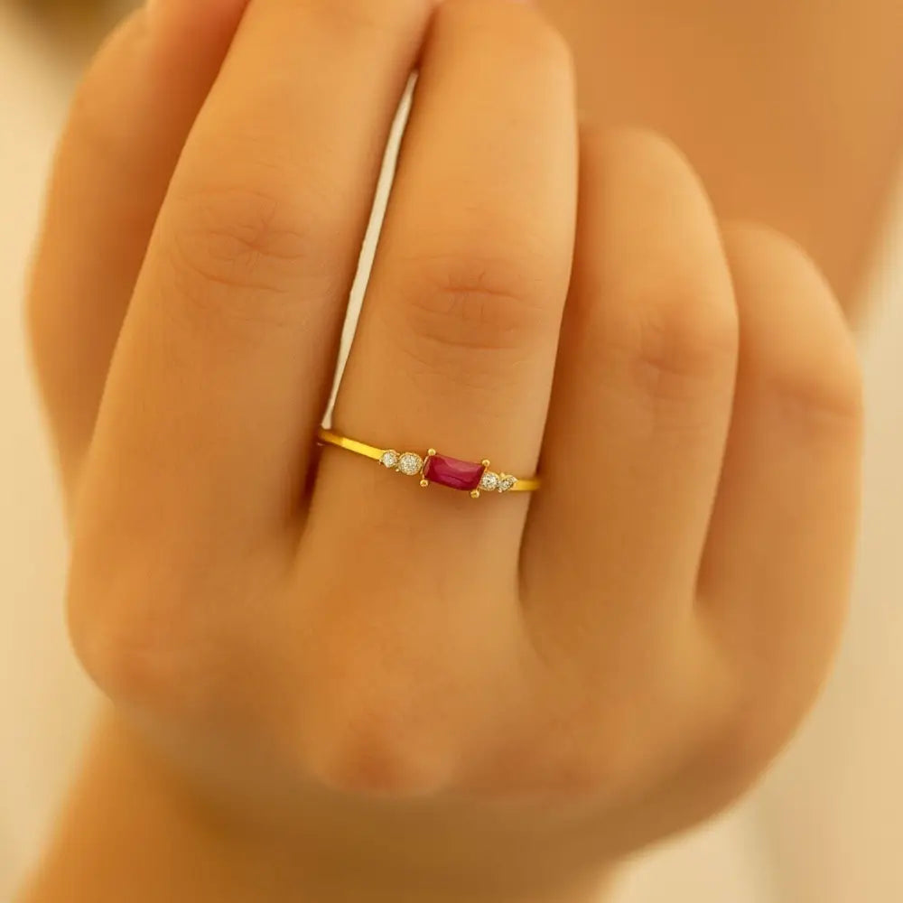 Personalized Baguette Ruby Engagement Ring 14K Gold Vintage Birthstone Ring by GoA