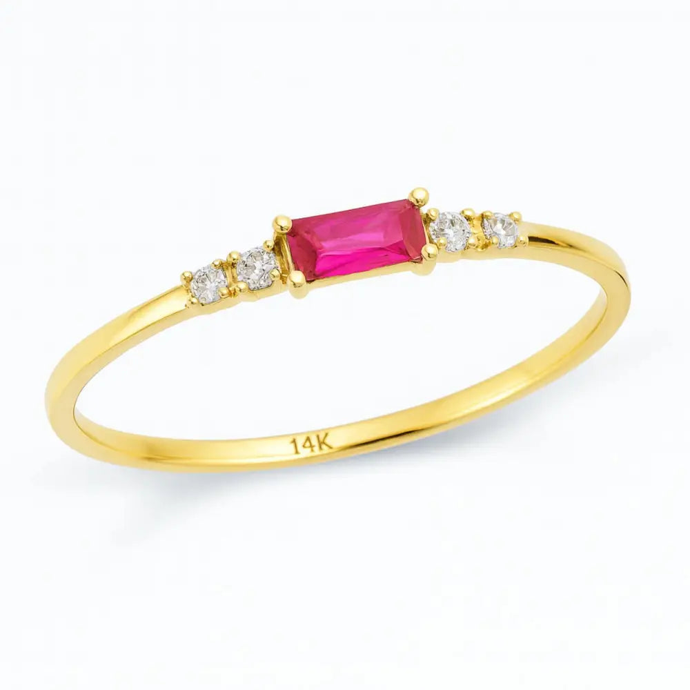 Personalized Baguette Ruby Engagement Ring 14K Gold Vintage Birthstone Ring by GoA