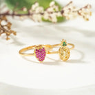 Pineapple Ring in 14K Gold Green Gemstone Top Handcrafted Tropical Jewelry for Women