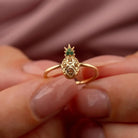 Pineapple Ring in 14K Gold Green Gemstone Top Handcrafted Tropical Jewelry for Women