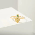 Pineapple Ring in 14K Gold Green Gemstone Top Handcrafted Tropical Jewelry for Women