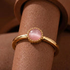 Pink Cat Eye Gemstone Ring Gold Beaded Bezel Delicate Handmade Ring for Everyday Elegant - Jewelry