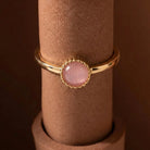 Pink Cat Eye Gemstone Ring Gold Beaded Bezel Delicate Handmade Ring for Everyday Elegant - Jewelry