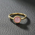 Pink Cat Eye Gemstone Ring Gold Beaded Bezel Delicate Handmade Ring for Everyday Elegant - Jewelry