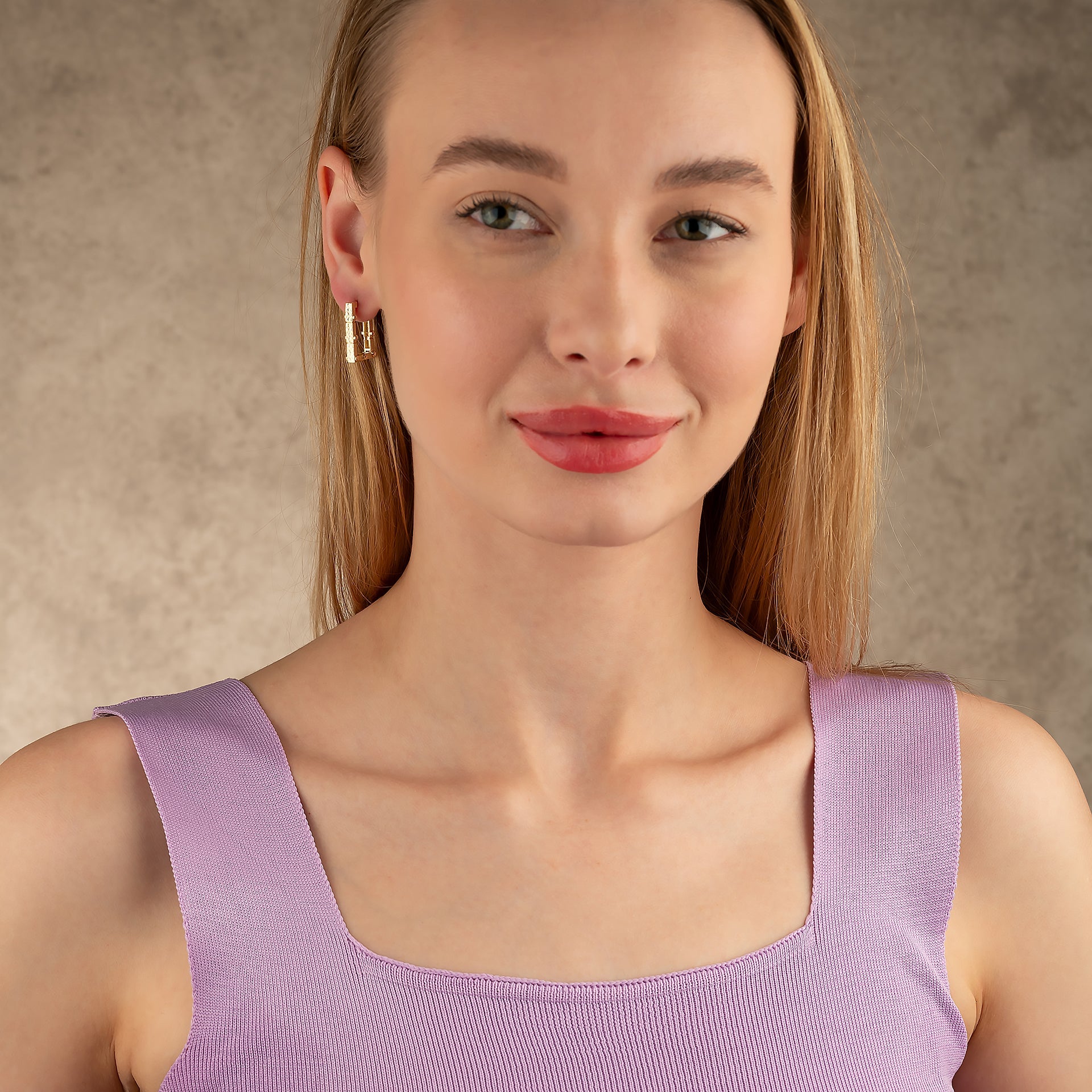 Rectangle Hoops 14K Solid Rose Gold | 21 mm Geometric Diamond-Cut Huggie Earrings for Women - Earrings