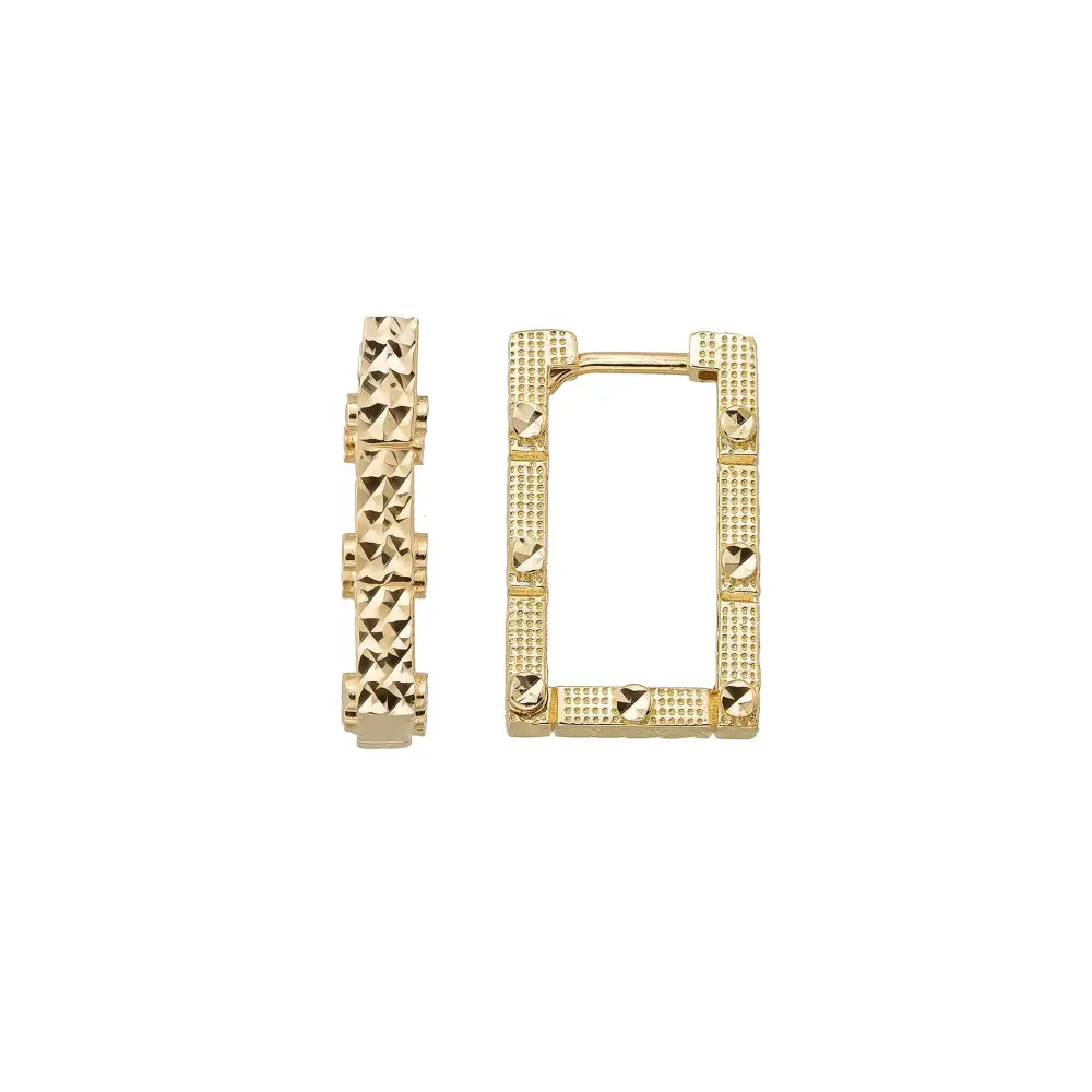 Rectangle Hoops 14K Solid Rose Gold | 21 mm Geometric Diamond-Cut Huggie Earrings for Women - Single (1Earring) / 14K