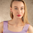 Rectangle Hoops 14K Solid Rose Gold | 21 mm Rectangular Diamond-Cut Huggie Earrings for Women - Earrings