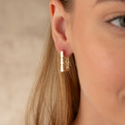 Rectangle Hoops 14K Solid Rose Gold | 21 mm Rectangular Diamond-Cut Huggie Earrings for Women - Earrings