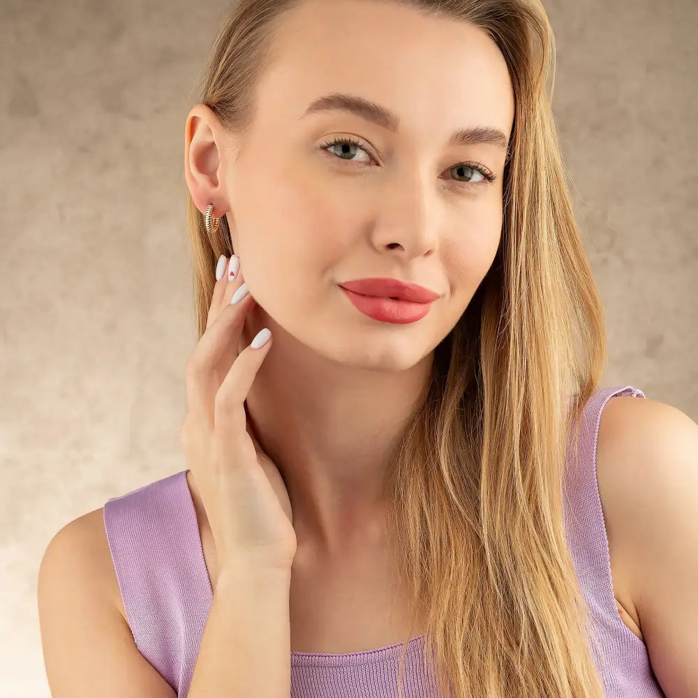 Ribbed Earrings 14K Solid Gold | Stripe Hoop Huggies Striped Stackable Hoops for Everyday Wear - Hoop Earrings