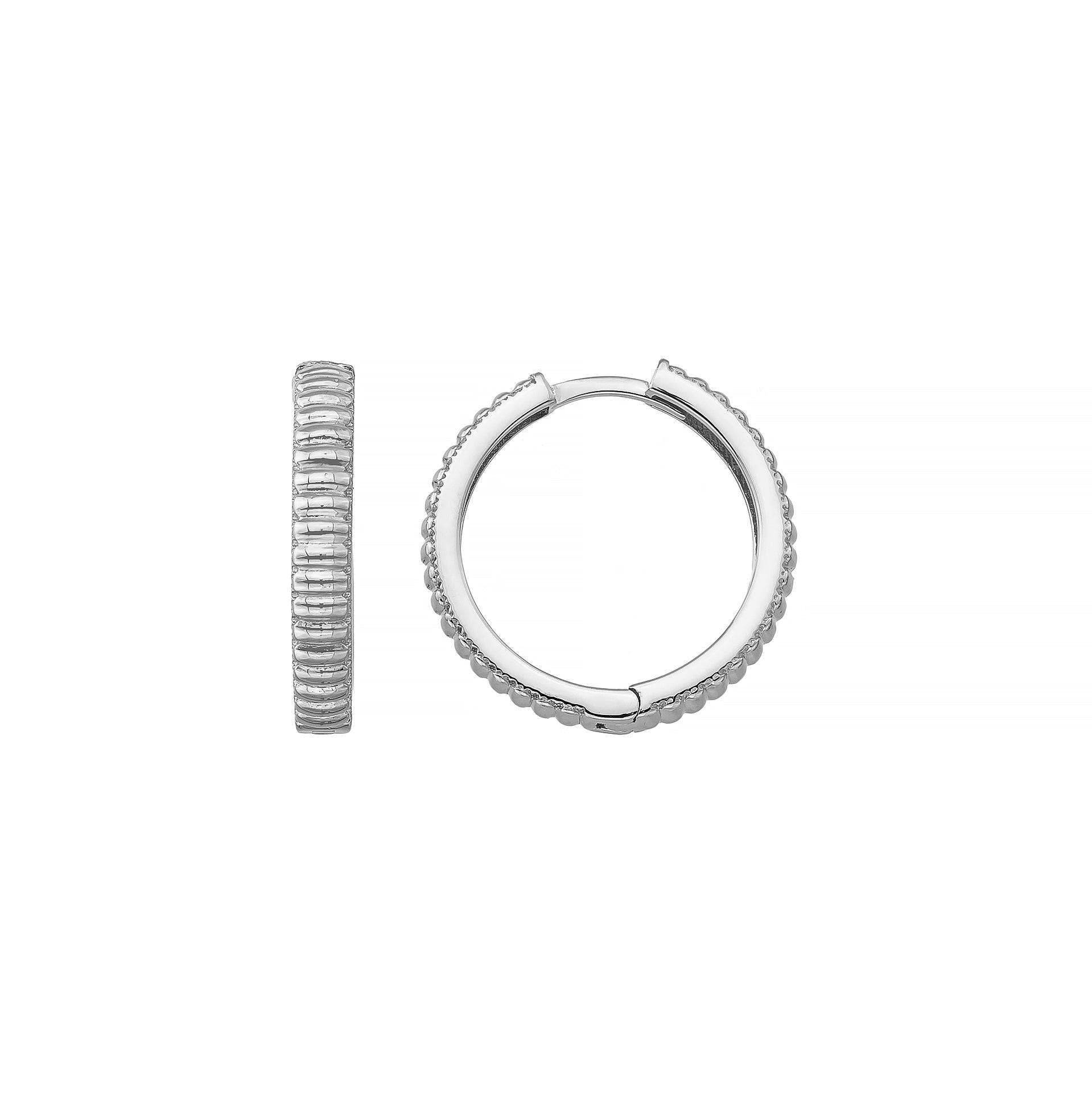 Ribbed Earrings 14K Solid Gold | Stripe Hoop Huggies Striped Stackable Hoops for Everyday Wear - Single Small / 14K