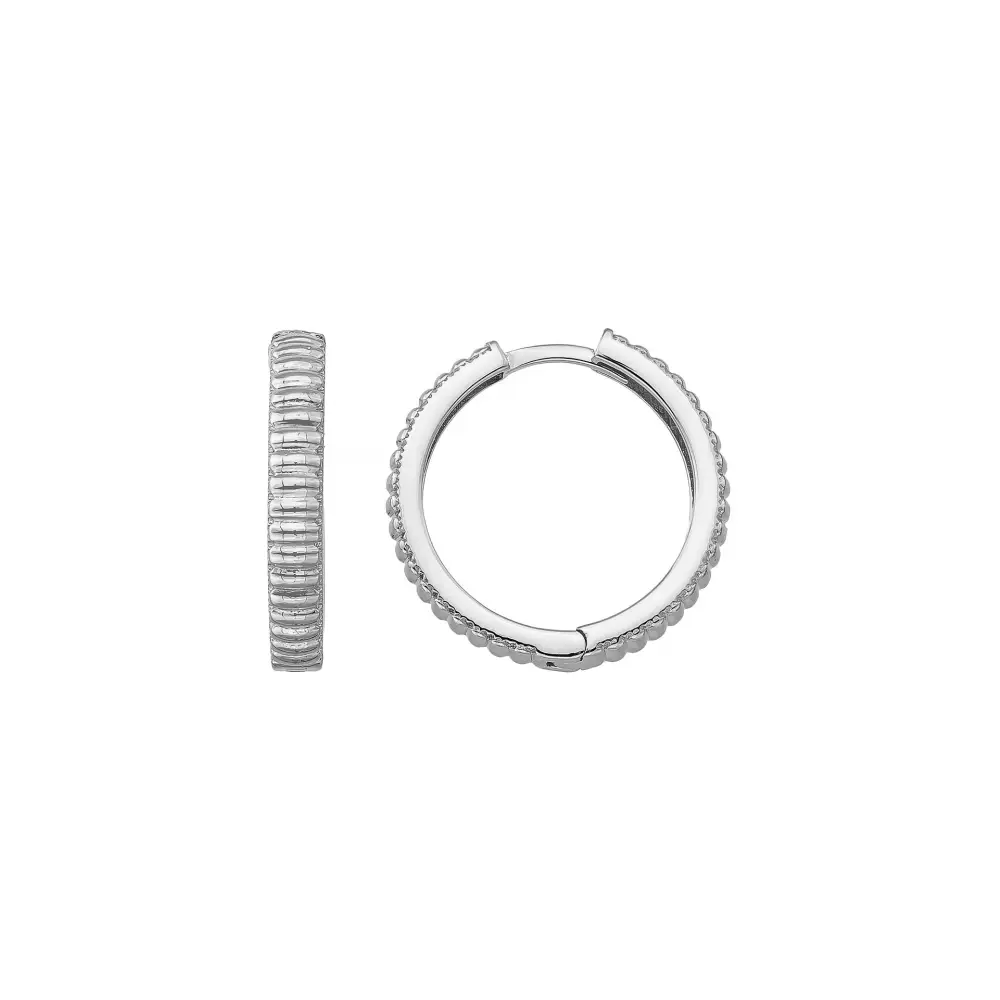 Ribbed Earrings 14K Solid Gold | Stripe Hoop Huggies Striped Stackable Hoops for Everyday Wear - Single Small / 14K