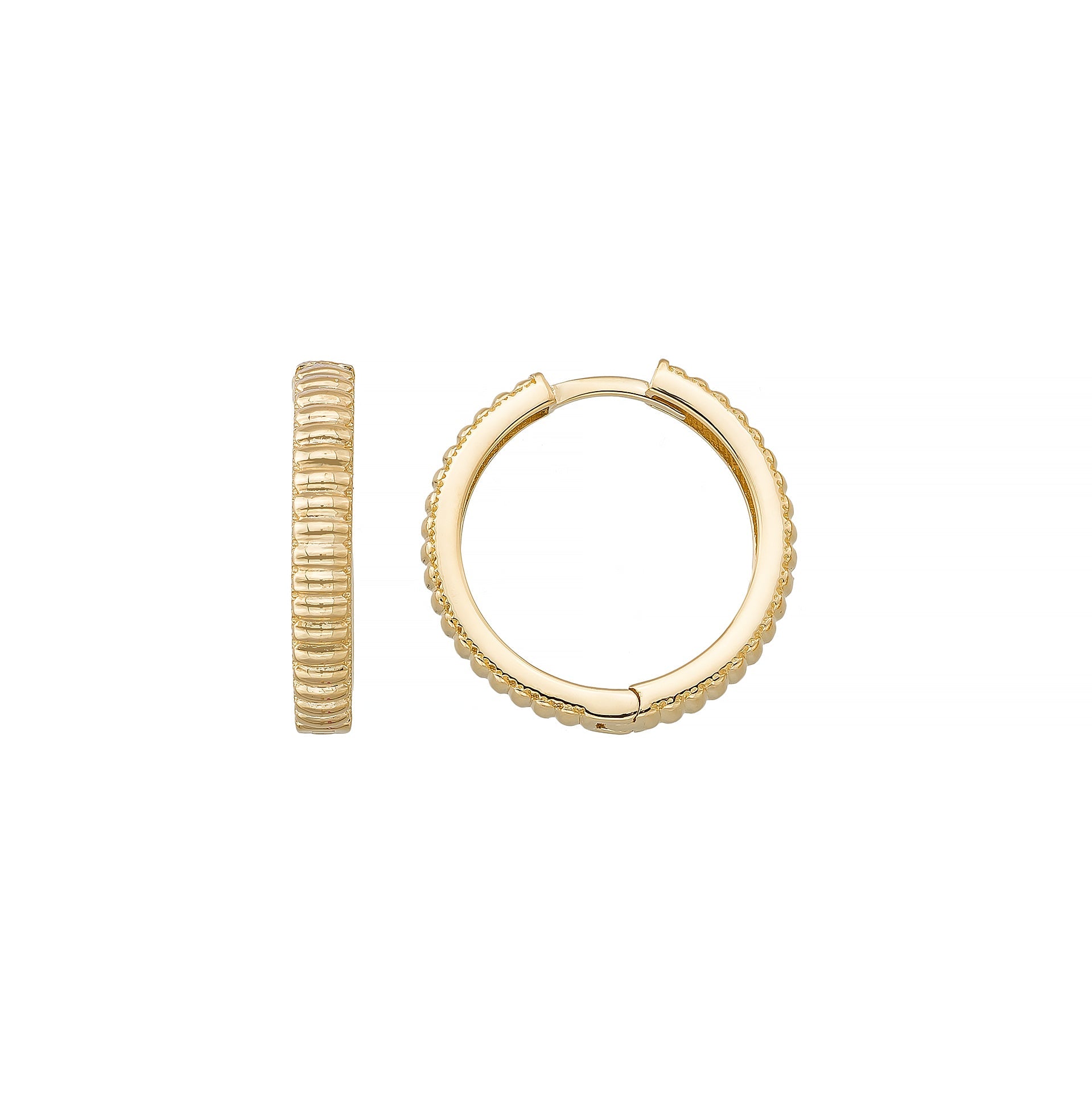 Ribbed Earrings 14K Solid Gold | Stripe Hoop Huggies Striped Stackable Hoops for Everyday Wear - Single Small / 14K
