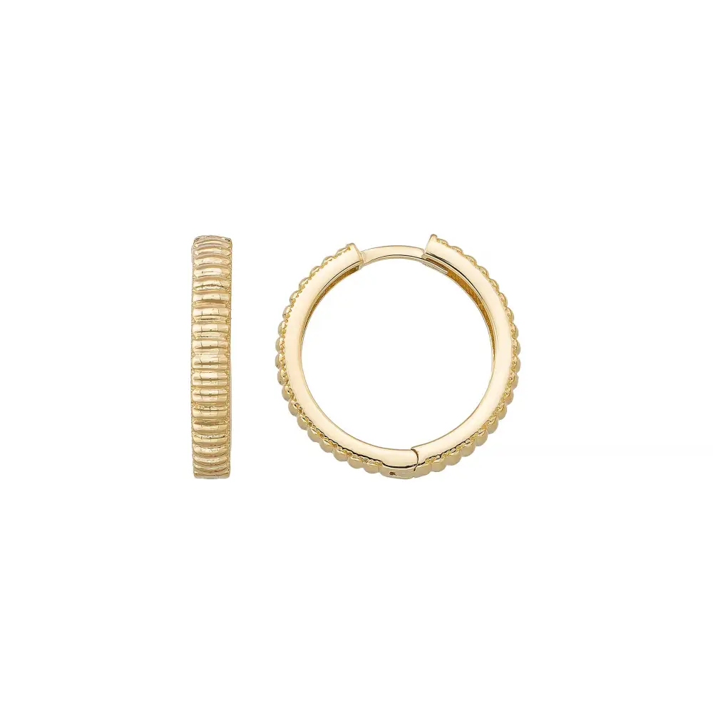 Ribbed Earrings 14K Solid Gold | Stripe Hoop Huggies Striped Stackable Hoops for Everyday Wear - Single Small / 14K