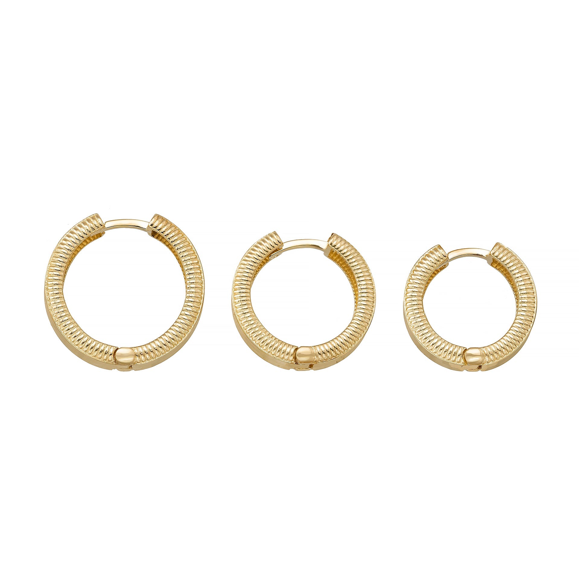Ribbed Hoop Huggies Earrings 14K Solid Rose Gold | Stripe Huggy Hoops for Women - Hoop Earrings