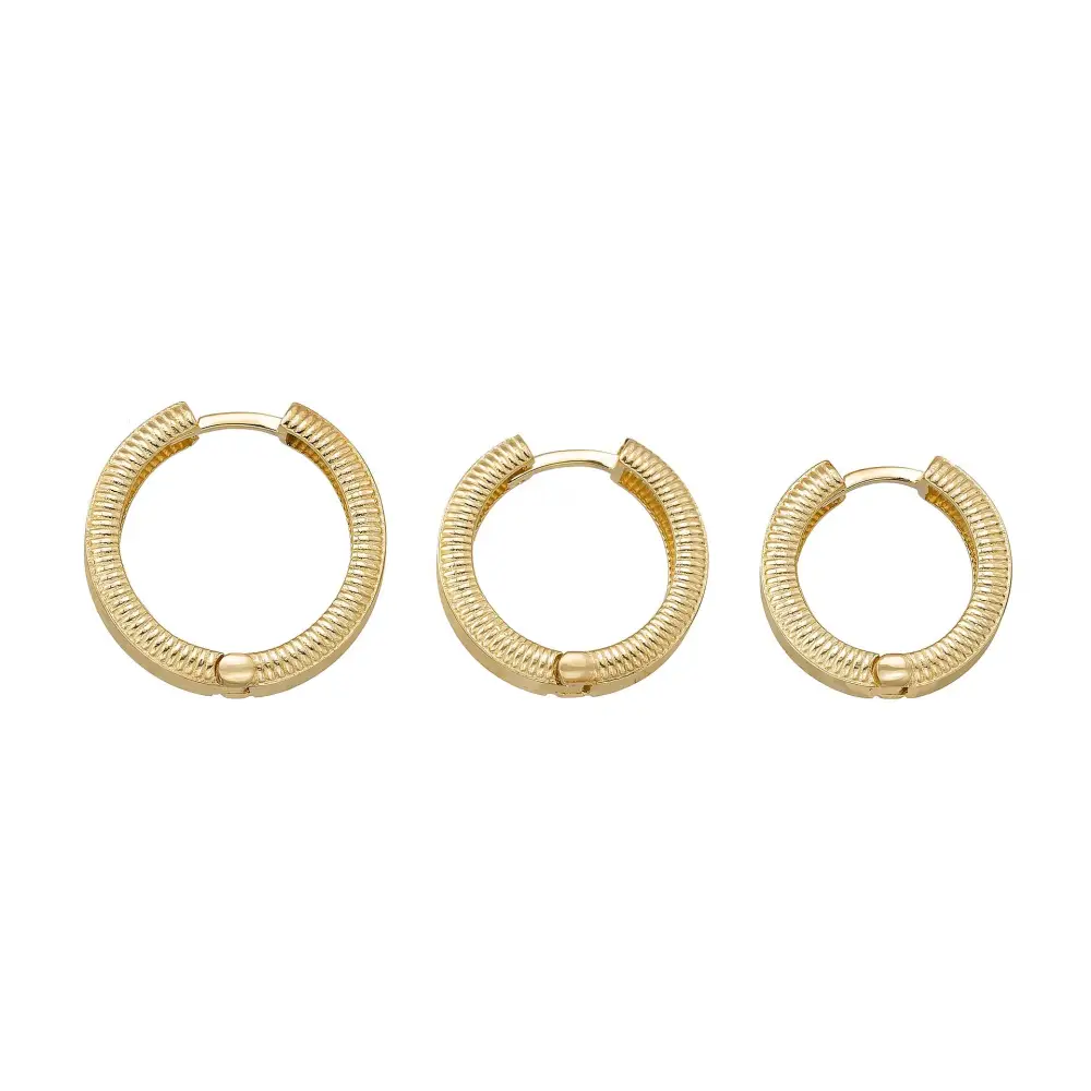Ribbed Hoop Huggies Earrings 14K Solid Rose Gold | Stripe Huggy Hoops for Women - Hoop Earrings