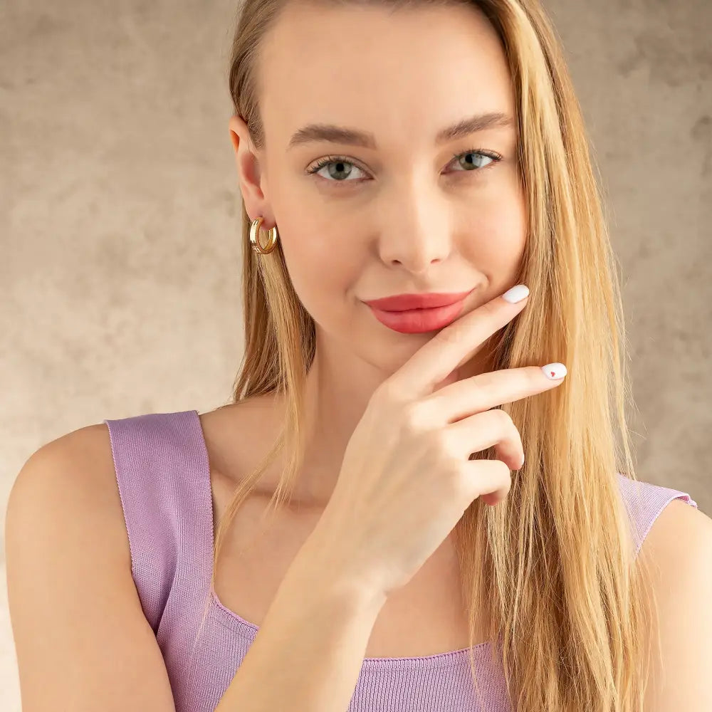 Ribbed Hoop Huggies Earrings 14K Solid Rose Gold | Stripe Huggy Hoops for Women - Hoop Earrings