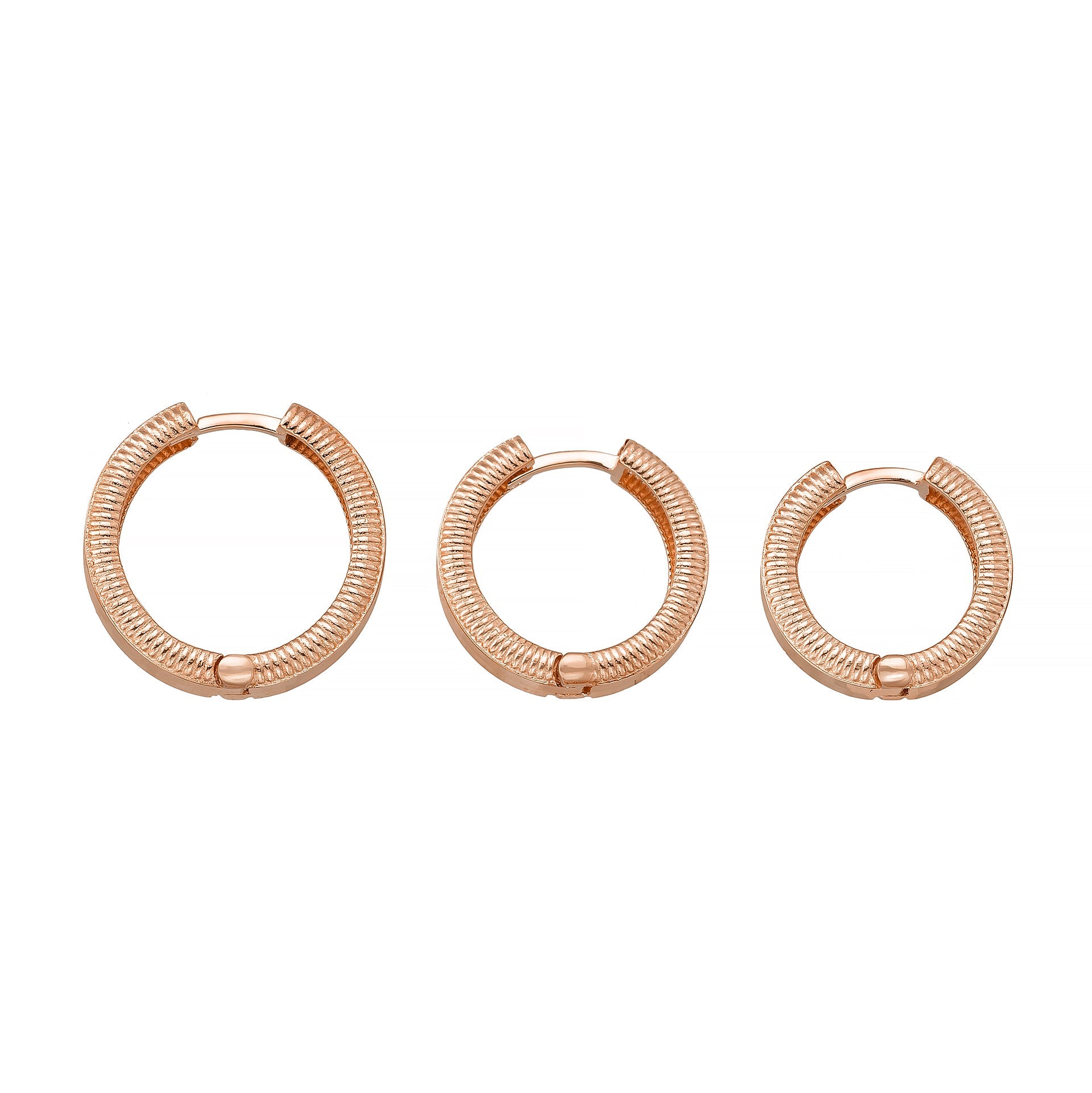 Ribbed Hoop Huggies Earrings 14K Solid Rose Gold | Stripe Huggy Hoops for Women - Hoop Earrings