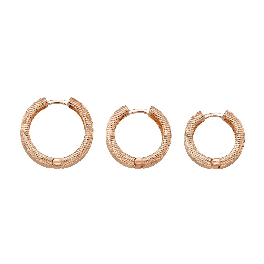 Ribbed Hoop Huggies Earrings 14K Solid Rose Gold | Stripe Huggy Hoops for Women - Hoop Earrings