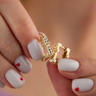 Square Earring Hoops 14K Solid Gold | 14 mm Geometric Square Huggies 4.5 mm Thick Ribbed Gold Earrings - Earrings