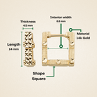 Square Earring Hoops 14K Solid Gold | 14 mm Geometric Square Huggies 4.5 mm Thick Ribbed Gold Earrings - Earrings