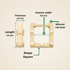 Square Hoop Earrings 14K Solid Gold | Geometric Ribbed Huggies 4.5 mm Thick 14 mm Square Gold Earrings for Women