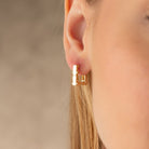 Square Hoop Earrings 14K Solid Gold | Geometric Ribbed Huggies 4.5 mm Thick 14 mm Square Gold Earrings for Women