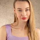 Square Hoop Earrings 14K Solid Gold | Geometric Ribbed Huggies 4.5 mm Thick 14 mm Square Gold Earrings for Women