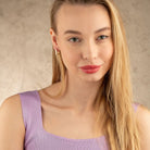 Square Hoop Earrings 14K Solid Gold | Geometric Ribbed Huggies 4.5 mm Thick 14 mm Square Gold Earrings for Women