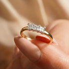 Three Diamond Ring Square Princess Cuts in Gold Setting Elegant Bridal & Engagement Ring