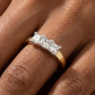 Three Diamond Ring Square Princess Cuts in Gold Setting Elegant Bridal & Engagement Ring