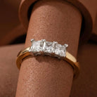 Three Diamond Ring Square Princess Cuts in Gold Setting Elegant Bridal & Engagement Ring