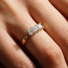 Three Diamond Ring Square Princess Cuts in Gold Setting Elegant Bridal & Engagement Ring