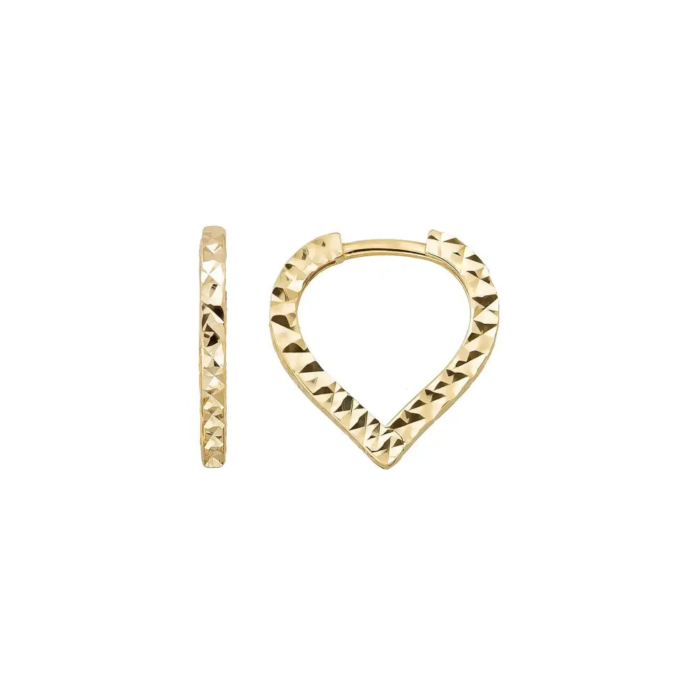 Triangle Diamond Cut Huggie Hoop Earrings 14K Solid Gold | Pear Shape Geometric Diamond-Cut Huggies for Women - Single