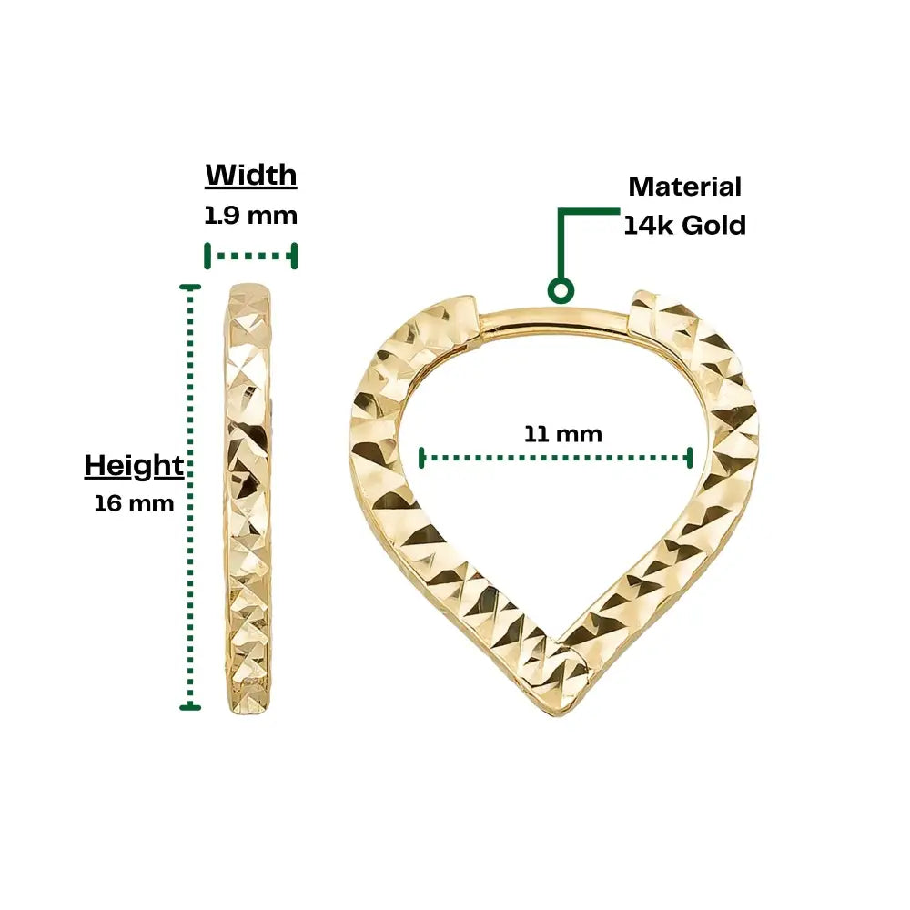 Triangle Diamond Cut Huggie Hoop Earrings 14K Solid Gold | Pear Shape Geometric Diamond-Cut Huggies for Women - Earrings