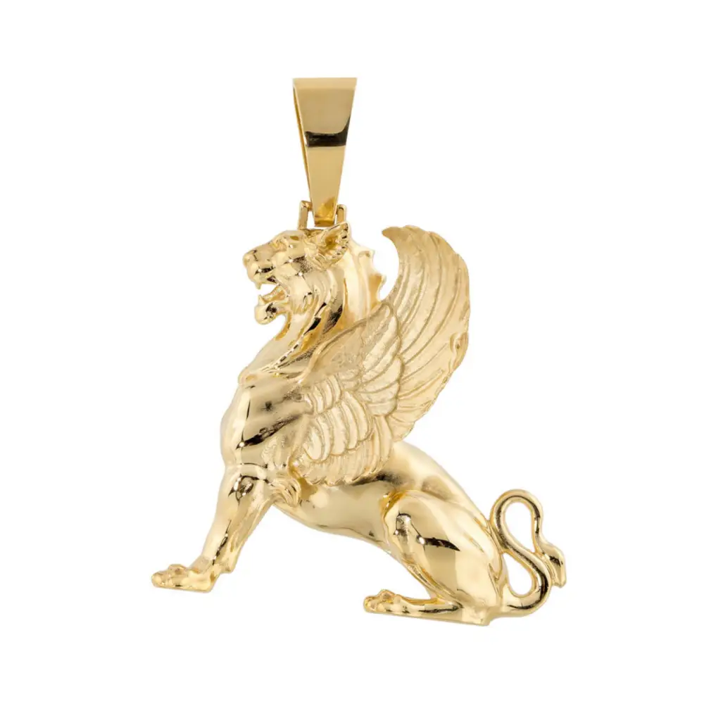 Winged Lion Pendant Necklace 14K Gold - Pendants