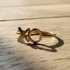 XO Ring 14K Solid Gold Band Xoxo Hugs Kisses Minimalist Stackable Rings