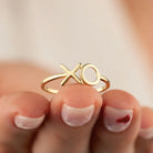 XO Ring 14K Solid Gold Band Xoxo Hugs Kisses Minimalist Stackable Rings