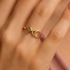 XO Ring 14K Solid Gold Band Xoxo Hugs Kisses Minimalist Stackable Rings
